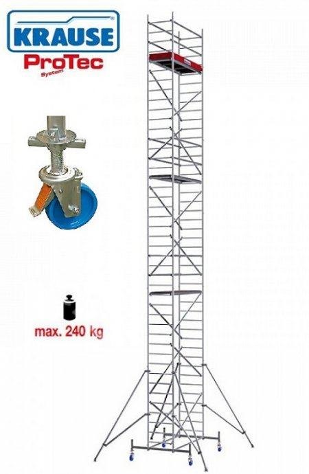 Pokretna aluminijska skela Krause ProTec, radna visina 12,30 m, s kotačima i stabilizatorima